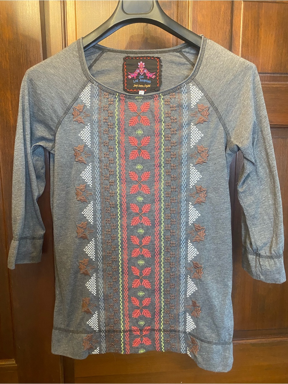 Johnny Was Charcoal Tunic with Autumn Leaf Colors Embroidery Boho Bohemian